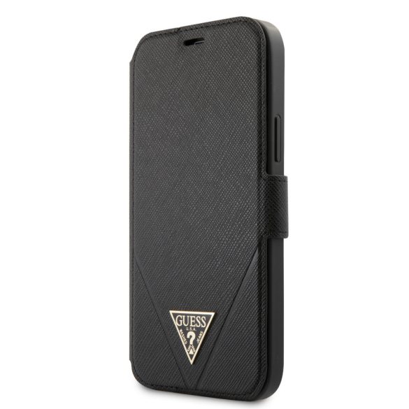Guess iPhone 12 Pro Max Saffiano Triangle (GUFLBKP12LVSATMLBK) oldalra nyíló tok, fekete