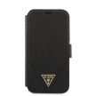 Guess iPhone 12 Pro Max Saffiano Triangle (GUFLBKP12LVSATMLBK) oldalra nyíló tok, fekete