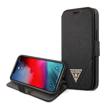   Guess iPhone 12 Mini 5,4" Saffiano Triangle (GUFLBKP12SVSATMLBK) oldalra nyíló tok, fekete