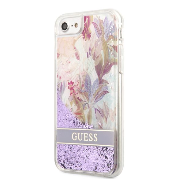 Guess iPhone 7/8/SE 2020/2022 Liquid Glitter Flower (GUHCI8LFLSU) hátlap, tok, lila