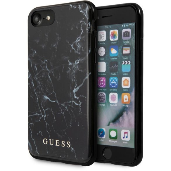 Guess iPhone Marble 6/6S/7/8/SE (2020) márvány mintás (GUHCI8PCUMABK) hátlap, tok, fekete