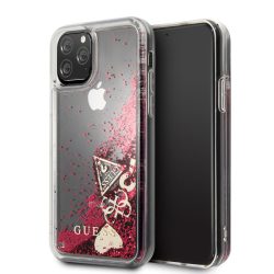   Guess iPhone 11 Pro Liquid Glitter Hearts hátlap, tok, piros