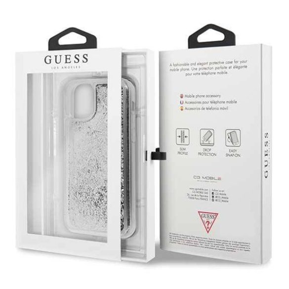 Guess iPhone 11 Pro Glitter Hearts (GUHCN58GLHFLSI) hátlap, tok, ezüst