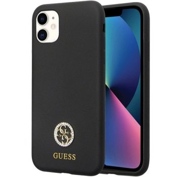  Guess GUHCN614DGPK hátlap, tok iPhone 11/Xr Silicone Logo Strass 4G, fekete