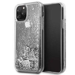 Guess iPhone 11 Pro Max Glitter Hearts hátlap, tok, ezüst