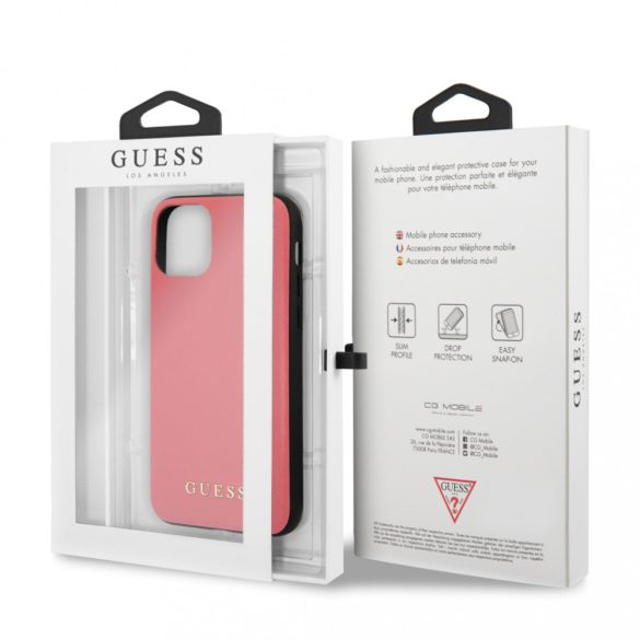 Guess iPhone 11 Pro Max Leather Cover (GUHCN65PUMPI) hátlap, tok, rózsaszín