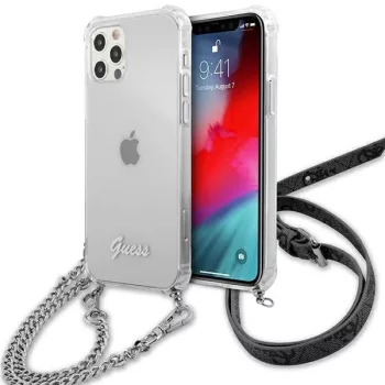  Guess GUHCP12LKC4GSSI Transparent hátlap, tok, 4G Silver Chain iPhone 12 Pro Max 6.7" hátlap, tok, átlátszó 4G, ezüst