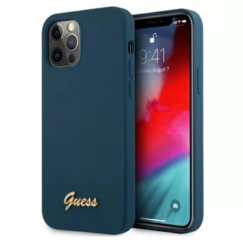   Guess GUHCP12LLSLMGBL iPhone 12 Pro Max 6.7" hátlap, tok Metal Logo Script, kék
