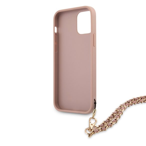 Guess iPhone 12 Pro Max Saffiano Gold Chain (GUHCP12LSASGPI) hátlap, tok, rózsaszín