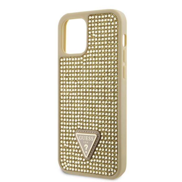 Guess iPhone 12/12 Pro Rhinestones Triangle Metal Logo (GUHCP12MHDGTPD) hátlap, tok, arany