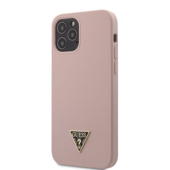 Guess iPhone 12/12 Pro Metal Triangle (GUHCP12MLSTMLP) hátlap, tok, rózsaszín
