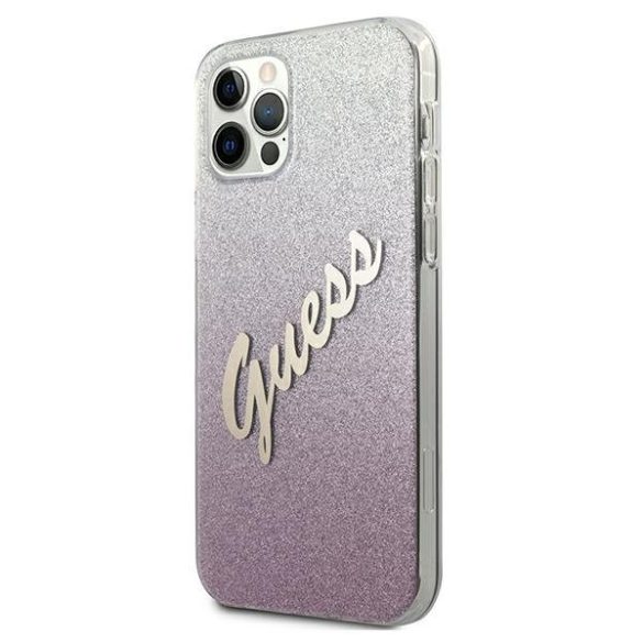 Guess iPhone 12/12 Pro Glitter Gradient Script (GUHCP12MPCUGLSPI) hátlap, tok, rózsaszín