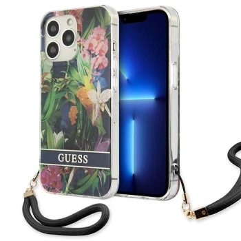   Guess GUHCP13LHFLSB iPhone 13 Pro/13 6.1" hátlap, tok Flower Strap, kék