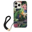 Guess GUHCP13LHFLSB iPhone 13 Pro/13 6.1" hátlap, tok Flower Strap, kék