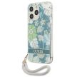 Guess GUHCP13LHFLSN iPhone 13 Pro/13 6.1" hátlap, tok Flower Strap, zöld