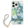 Guess GUHCP13LHFLSN iPhone 13 Pro/13 6.1" hátlap, tok Flower Strap, zöld