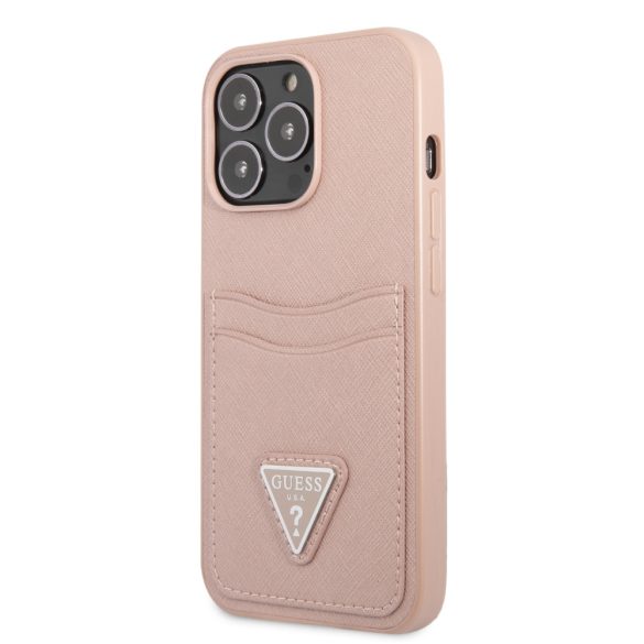 Guess iPhone 13 Pro Saffiano Double Card (GUHCP13LPSATPP) hátlap, tok, rózsaszín