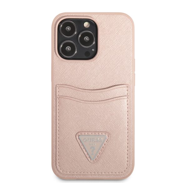Guess iPhone 13 Pro Saffiano Double Card (GUHCP13LPSATPP) hátlap, tok, rózsaszín