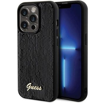   Guess Sequin Script Metal hátlap, tok iPhone 13 Pro/13, fekete