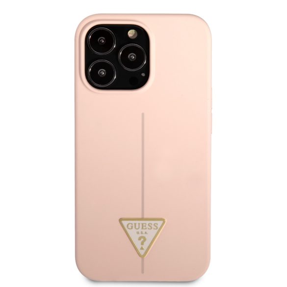 Guess iPhone 13 Pro Silicone Line Triangle (GUHCP13LSLTGP) hátlap, tok, rózsaszín