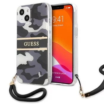   Guess GUHCP13MKCABBK iPhone 13 6.1" hátlap, tok Camo Strap Collection, fekete