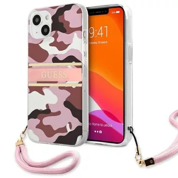   Guess GUHCP13MKCABPI Camo Strap Collection iPhone 13 6.1" różowy /, hátlap, tok, rózsaszín