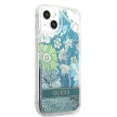 Guess GUHCP13MLFLSN iPhone 13 6.1" hátlap, tok Flower Liquid Glitter, zöld