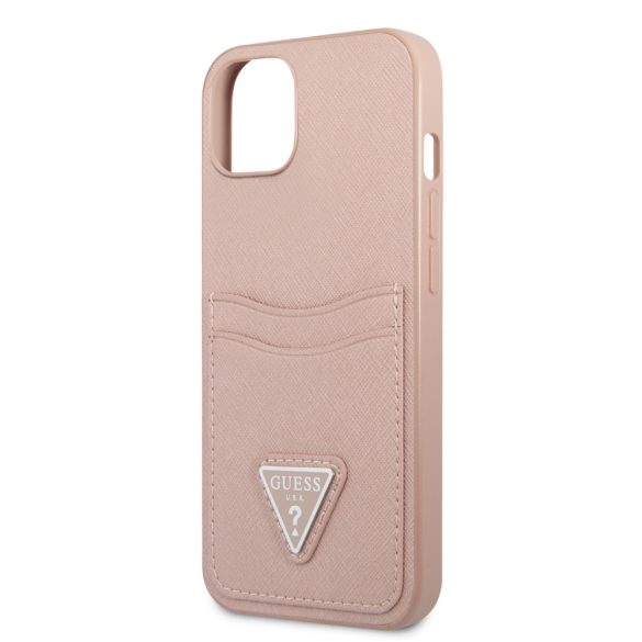 Guess iPhone 13 Saffiano Double Card (GUHCP13MPSATPP) hátlap, tok, rózsaszín