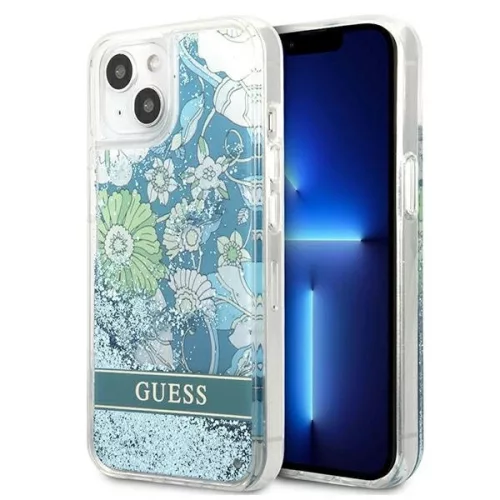 Guess GUHCP13SLFLSN Flower Liquid Glitter iPhone 13 mini 5.4", hátlap, tok, zöld