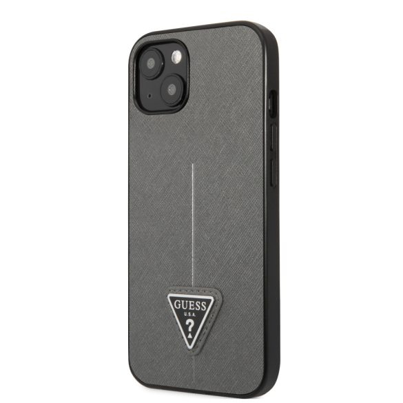 Guess iPhone 13 Mini Saffiano Triangle (GUHCP13SPSATLG) hátlap, tok, ezüst