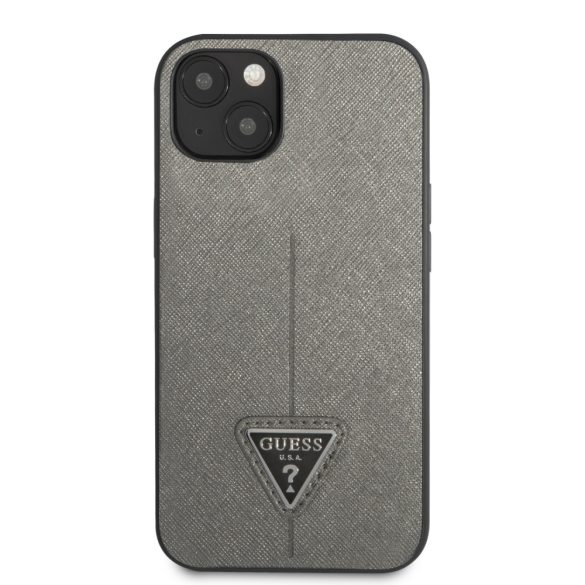 Guess iPhone 13 Mini Saffiano Triangle (GUHCP13SPSATLG) hátlap, tok, ezüst