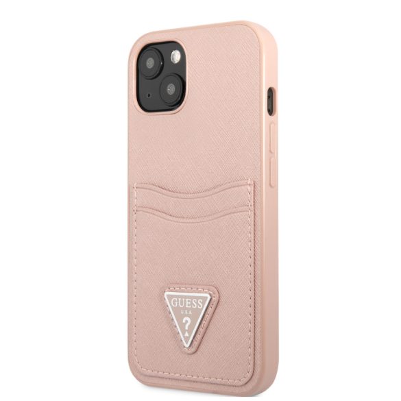 Guess iPhone 13 Mini Saffiano Double Card (GUHCP13SPSATPP) hátlap, tok, rózsaszín