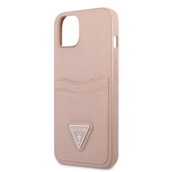 Guess iPhone 13 Mini Saffiano Double Card (GUHCP13SPSATPP) hátlap, tok, rózsaszín