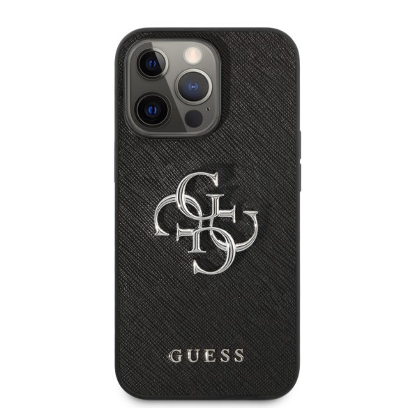 Guess iPhone 13 Pro Max Saffiano 4G Metal Logo (GUHCP13XSA4GSBK) hátlap, tok, fekete