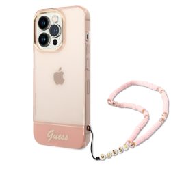  Guess iPhone 14 Pro Translucent Pearl Strap (GUHCP14LHGCOHP) hátlap, tok, rózsaszín