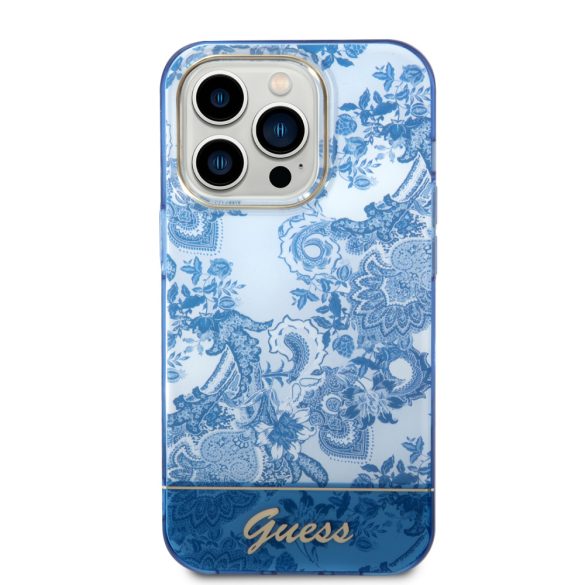 Guess iPhone 14 Pro Porcelain Collection (GUHCP14LHGPLHB) hátlap, tok, kék