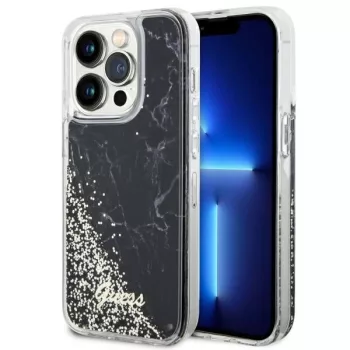   Guess GUHCP14LLCSGSGK iPhone 14 Pro 6.1" hátlap, tok Liquid Glitter Marble, fekete