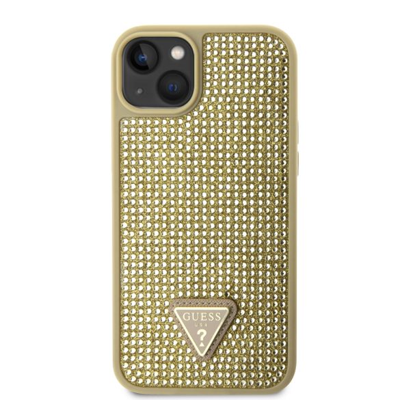Guess iPhone 14 Rhinestones Triangle Metal Logo (GUHCP14SHDGTPD) hátlap, tok, arany