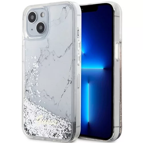 Guess Liquid Glitter Marble hátlap, tok iPhone 14 6.1", fehér