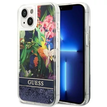   Guess GUHCP14SLFLSB iPhone 14 6.1 " hátlap, tok Flower Liquid Glitter, kék