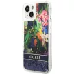 Guess GUHCP14SLFLSB iPhone 14 6.1 " hátlap, tok Flower Liquid Glitter, kék