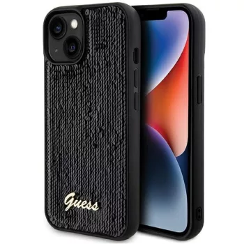   Guess Sequin Script Metal hátlap, tok iPhone 14/15/13, fekete