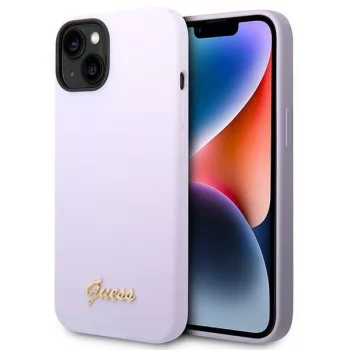  Guess GUHCP14SSLSMU iPhone 14 6.1" hátlap, tok Silicone Vintage Gold Logo, lila