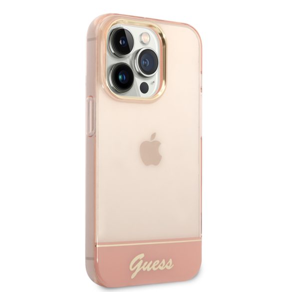Guess iPhone 14 Pro PC/TPU Camera Outline Translucent (GUHCP14XHGCOP) hátlap, tok, rózsaszín