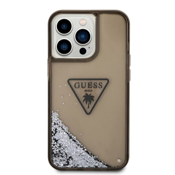 Guess iPhone 14 Pro Max Liquid Glitter Triangle Logo (GUHCP14XLFCTPK) hátlap, tok, fekete