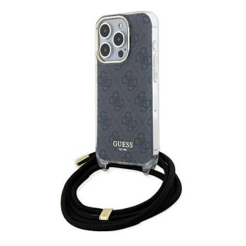   Guess Crossbody Cord 4G Print hátlap, tok iPhone 15 Pro, fekete