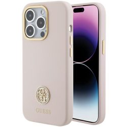   Guess iPhone 15 Pro Silicone Logo Strass 4G (GUHCP15LM4DGPP) hátlap, tok, rózsaszín