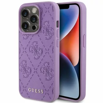   Guess iPhone 15 Pro Leather 4G Stamped (GUHCP15LP4EPMU) hátlap, tok, világos lila