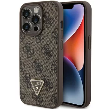   Guess iPhone 15 Pro Leather Triangle Strass (GUHCP15LP4TDPP) hátlap, tok, barna