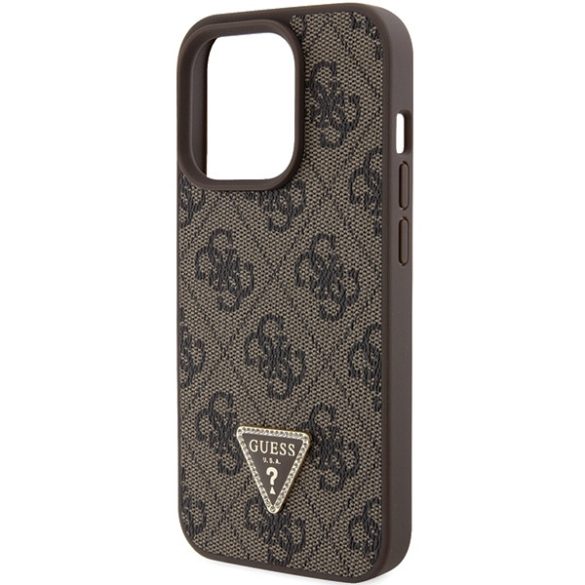 Guess iPhone 15 Pro Leather Triangle Strass (GUHCP15LP4TDPP) hátlap, tok, barna